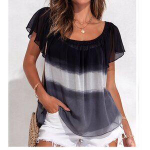 Max Studio Ombre Silk Blouse | Beaded Neckline | Size XS